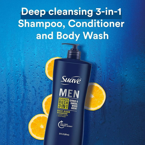 Suave Men 3 in 1 Shampoo Conditioner and Body Wash Citrus Rush 28 oz