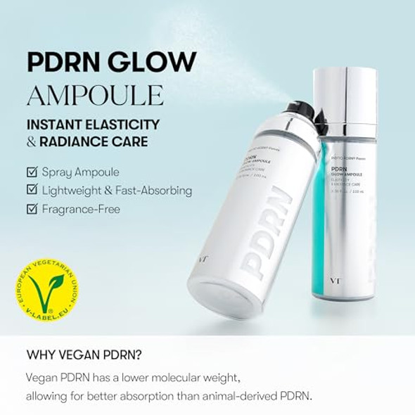 VT COSMETICS PDRN Glow Ampoule, PDRN Facial Mist, Deep Hydration Spray Serum, Vegan Skin Care, Light-weight Face Moisturizer, Plumping Effect, Fragrance-, Korean SkinCare (3.38 fl oz / 100 ml)
