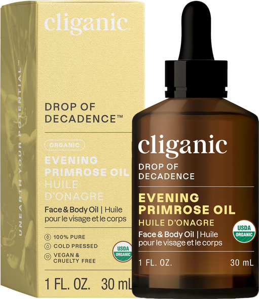 Cliganic Organic Evening Primrose Oil, 100% Pure (2oz) - For Hair & Face Natural Cold Pressed Unrefined