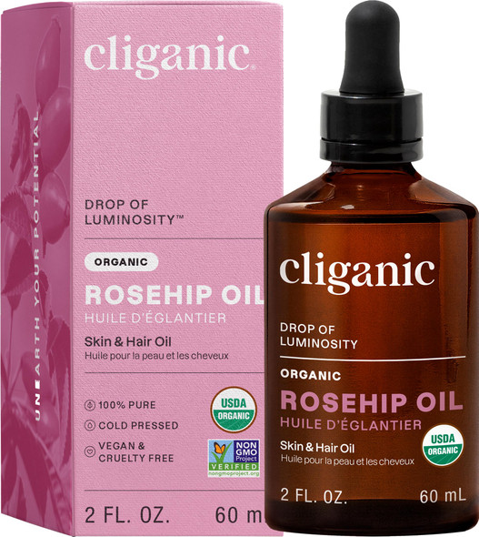Cliganic Organic Rosehip Seed Oil for Face 100% Natural Cold Pressed 2oz