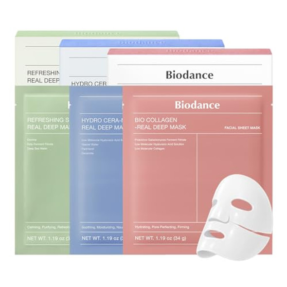 BIODANCE Total Solution Trio: Bio Collagen & Hydro Cera-nol & Refreshing Sea Kelp Real Deep Mask Experience Set, Firming, Hydrating, Claming Kit, Korean Skincare Set