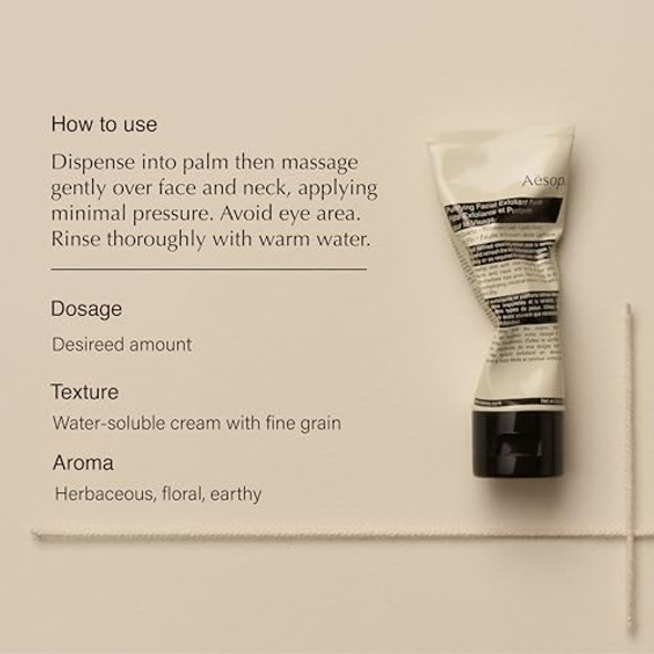 Aesop Purifying Facial Exfoliant Paste Refresh, Cleanse, Soften Skin Cream Based Cleanser Enhanced With Fine Quartz, Rosemary Leaf, Lactic Acid 2.6oz / 75mL