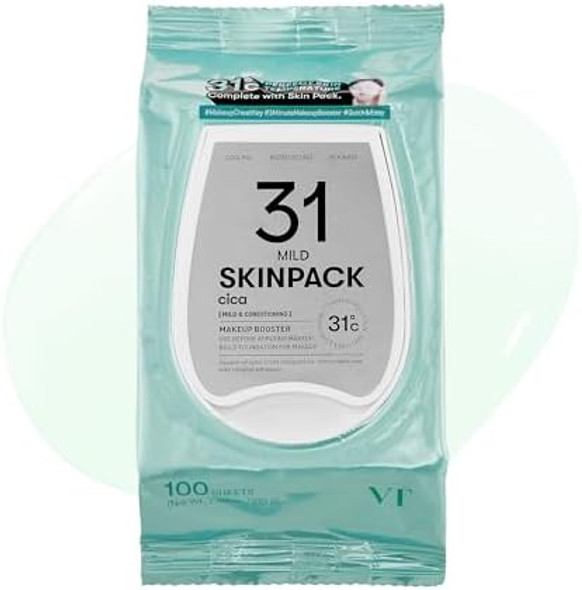 VT COSMETICS Mild Skin Pack (100 Sheets), Toner Pads with Centella Asiatica, Cooling & Hydrating, Gently Exfoliating, Calming & Soothing, Quick Makeup Prep, Korean Skincare (7.40 oz.)