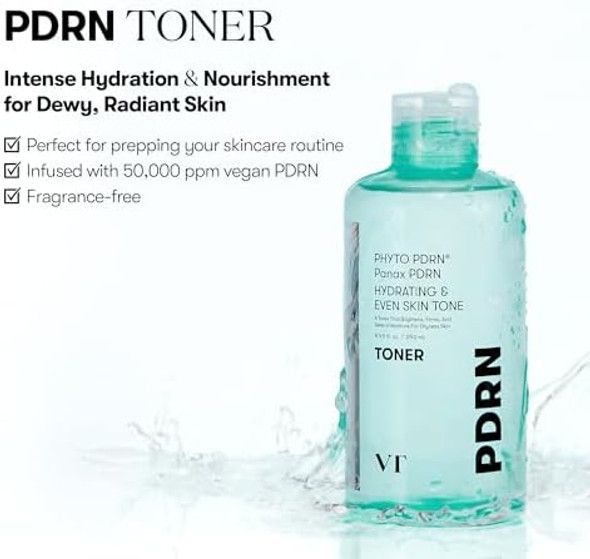 VT COSMETICS PDRN Toner, Hydrating Facial Toner with 50,000ppm Vegan PDRN, Korean Wild Ginseng, Niacinamide & Panthenol, Lightweight, Fragrance-, Skin Soothing, Korean Skincare (8.45 fl. oz.)
