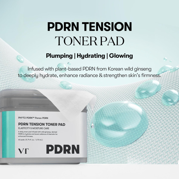 VT COSMETICS PDRN Tension Toner Pad Hydrating Facial Toner Pads for Plumping with 8 Types Hyaluronic Acid and  Panthenol Stretching Pads for Elasticity and  Moisture Care  Korean Skin Care (60 units)