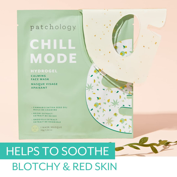 Patchology Hydrogel Face Mask with Cannabis and Sativa Seed Oil - Patchology Chill Mode - Gel Face Mask for women and men to soothe and moisturize skin. 1 count.