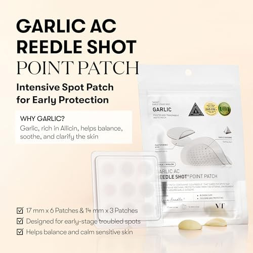 VT COSMETICS Garlic AC Reedle Shot Point Patch, Spot Patch for Early-Stage Blemishes (9 Patches)