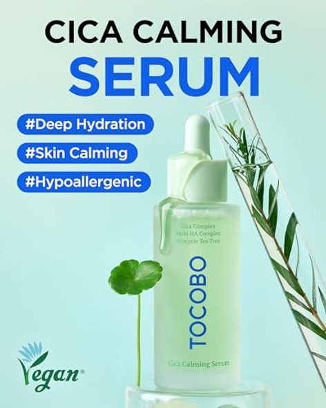 TOCOBO Cica Calming Serum – Korean Vegan Soothing Face Serum with Cica, Tea Tree & Hyaluronic Acid – Lightweight Hydrating Formula for Sensitive Skin, 24-Hour Moisture, Non-Greasy, 1.01 fl.oz.