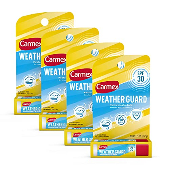 Carmex Weather Guard Moisturizing Lip Balm Stick, SPF 30 Sunscreen Broad Spectrum, 4 Count (4 Packs of 1) Carmex Weather Guard Moisturizing Lip Balm Stick, SPF 30 Sunscreen Broad Spectrum, 4 Count (4 Packs of 1)