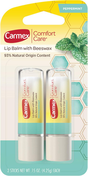 Carmex Comfort Care Lip Balm Stick with Beeswax, Peppermint Lip Balm - 0.15 OZ Each, 2 Count Carmex Comfort Care Lip Balm Stick with Beeswax, Peppermint Lip Balm - 0.15 OZ Each, 2 Count