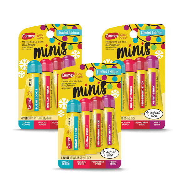 Carmex Daily Care Minis Moisturizing Lip Balm Holiday Tubes, 12 Count (3 Packs of 4) Carmex Daily Care Minis Moisturizing Lip Balm Holiday Tubes, 12 Count (3 Packs of 4)