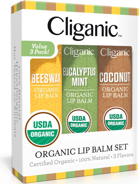 Cliganic USDA Organic Lip Balm Set - 3 Flavors - 100% Natural Moisturizer for Cracked & Dry Lips Cliganic USDA Organic Lip Balm Set - 3 Flavors - 100% Natural Moisturizer for Cracked & Dry Lips