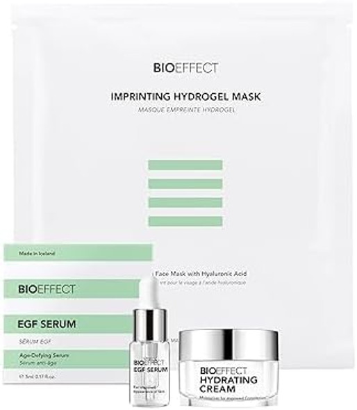 BIOEFFECT EGF Serum Try-Me Mini Sample Skincare Set with Hydrating Cream & Hydrogel Mask, Travel-Size Trio of Growth Factor Anti-Aging Serum, Moisturizer & Soothing Facial Mask