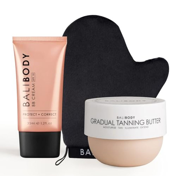 Bali Body Glow Bundle – Gradual Tanning Butter 6.76 fl oz (200 ml) + BB Cream SPF 15 Tan Shade 1.2 fl oz (35 ml) + Luxe Velvet Tanning Mitt Streak-, Vegan & Cruelty- Kit Bali Body Glow Bundle – Gradual Tanning Butter 6.76 fl oz (200 ml) + BB Cream SPF 15 Tan Shade 1.2 fl oz (35 ml) + Luxe Velvet Tanning Mitt Streak-, Vegan & Cruelty- Kit