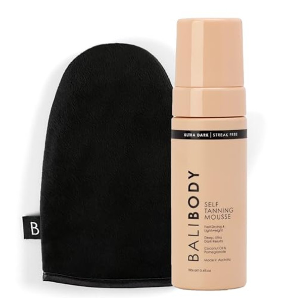 Bali Body Ultra Dark Self-Tanning Mousse + Mitt Bundle Deep Looking Perfect Bronzed Shade Streak- Green Based Tinted Self-Tanner + Reusable Stain- Tan Applicator Vegan, Cruelty Bali Body Ultra Dark Self-Tanning Mousse + Mitt Bundle Deep Looking Perfect Bronzed Shade Streak- Green Based Tinted Self-Tanner + Reusable Stain- Tan Applicator Vegan, Cruelty