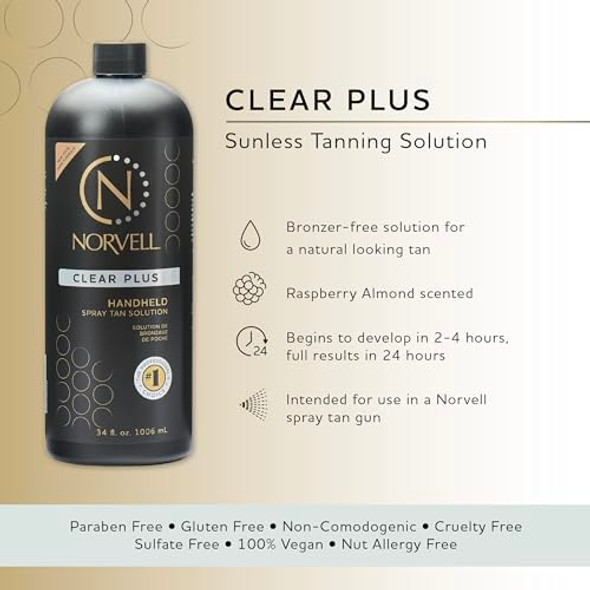 Norvell Premium Spray Tan Solution Clear Plus 1 liter – Professional Sunless Tanning Formula for Natural Bronze Glow, Streak , Fast Drying, Long Lasting Color