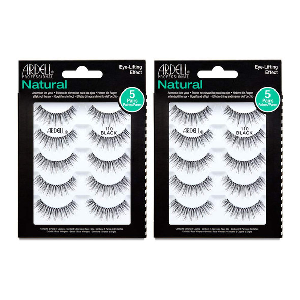 Ardell False Eyelashes, Natural Lashes 110 - Lightweight Reusable Strip Lashes, Eye-Lifting Effect, 5 Pairs + Bonus Pair
