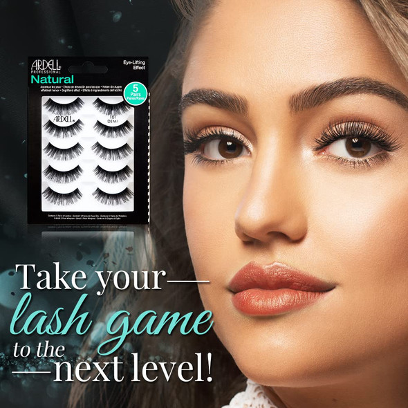 Ardell Natural False Eyelashes 101 Demi Black - Soft & Lightweight, Eye-Lifting Effect, Reusable Strip Lashes for Everyday Wear, 6 Pairs