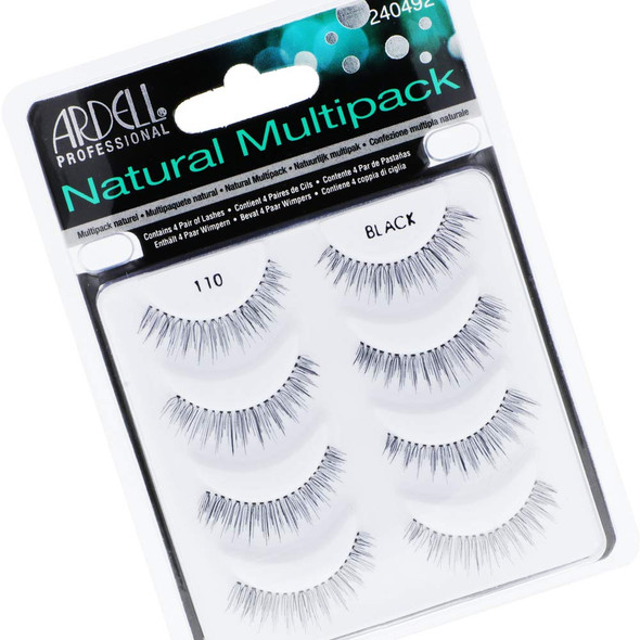 Ardell Natural False Eyelashes Multipack 110 Black - Comfortable Strip Lashes for Everyday Wear, 4 Pairs x 1 Pack