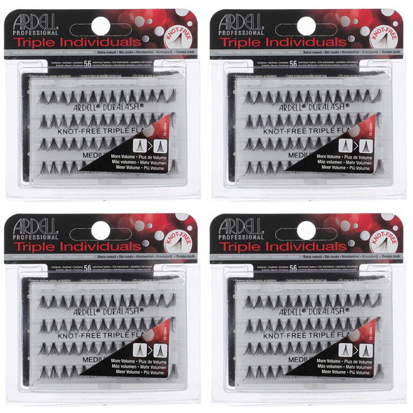 Ardell Triple Individual Lashes - Long Black, Knot- Eyelash Extensions, Volumizing DIY Lash Clusters for Fuller Lash Enhancement, 4 Pack