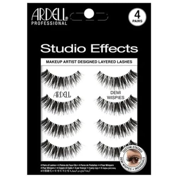 Ardell Studio Effects Demi Wispies False Eyelashes, Custom Layered Wispy Lashes for Natural Volume and Length, 4 Pack