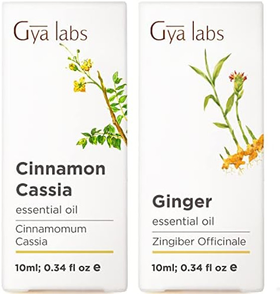 Gya Labs Cinnamon Essential Oil For Diffuser & Ginger Oil For Belly Fat & Pain Set - 100% Pure Essential Oils Set - 2X10Ml - Gya Labs Gya Labs Cinnamon Essential Oil For Diffuser & Ginger Oil For Belly Fat & Pain Set - 100% Pure Essential Oils Set - 2X10Ml - Gya Labs
