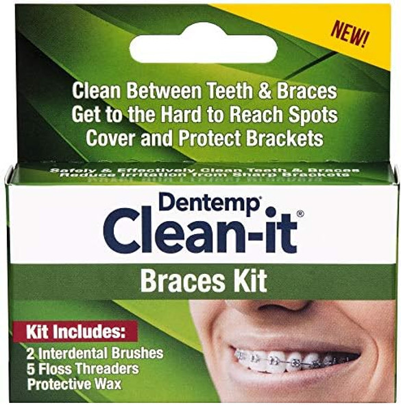 Dentemp Clean-It Braces Kit - Braces Cleaning Kit With Interdental Brushes, Floss Threaders And Protective Wax (1 Count) - Orthodontic Care Kit - Relieves Pain From Wires & Brackets