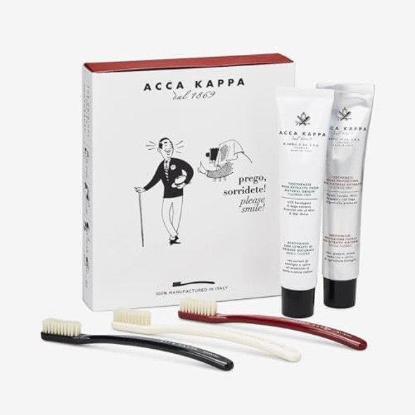 Acca Kappa Vintage Collection Set – 3 Retro Toothbrushes And Total And Natural Toothpastes