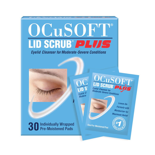 Ocusoft Lid Scrub Plus - Pre-Moistened Leave-On Eyelid Wipes For Moderate To Severe Conditions - Moisturizing Eyelid Cleanser For Maximum Relief - 30 Count