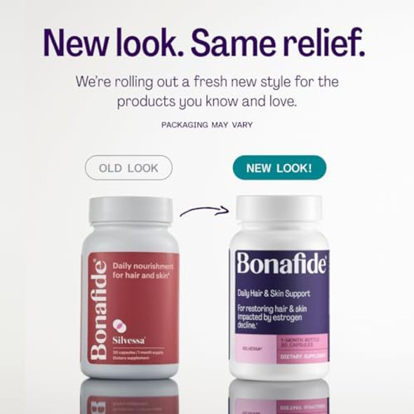 Bonafide Silvessa Hair & Skin Support Capsules – Hormone-, Drug- Daily Nourishment For Hair & Skin During Menopause – 90 Day Supply (90 Capsules)