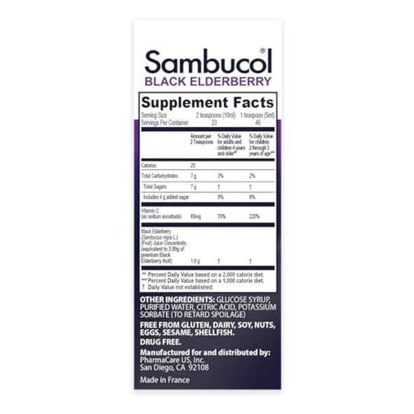 Sambucol Black Elderberry Syrup For Kids - Kids Elderberry Syrup, Added Vitamin C, Black Elderberry Syrup For Kids, Sambucus Elderberry Kids Syrup For Immune Support, Delicious Berry Taste - 4 Fl Oz