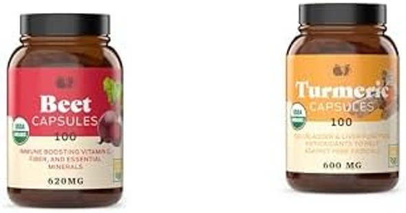 Complete Natural Products Beet Root 100 Capsules & Turmeric 100 Capsules Bundle