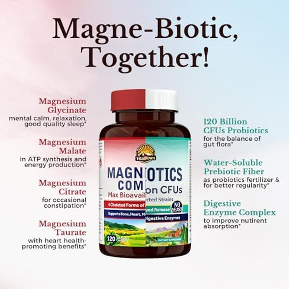 Vitalitown Magnesium + Probiotic Bundle (Pack Of 2) Magnesium Complex (Item 1) & Probiotics 120 Billion Cfus (Item 2) 120 Magnesium Capsules & 30 Probiotic Capsules Vitalitown Magnesium + Probiotic Bundle (Pack Of 2) Magnesium Complex (Item 1) & Probiotics 120 Billion Cfus (Item 2) 120 Magnesium Capsules & 30 Probiotic Capsules