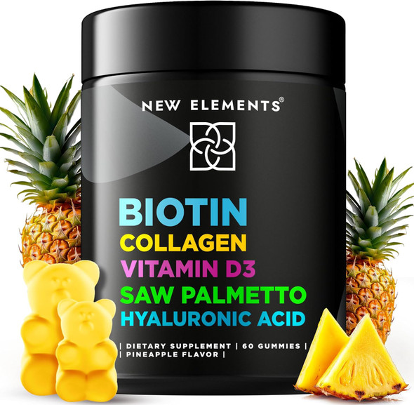 Elements Biotin Gummies With Collagen Vitamin D3 Saw Palmetto & Hyaluronic Acid For Hair Skin And Nails, Hair Growth Supplement For Men & Women Non-Gmo Gluten- Natural Pineapple Flavor Elements Biotin Gummies With Collagen Vitamin D3 Saw Palmetto & Hyaluronic Acid For Hair Skin And Nails, Hair Growth Supplement For Men & Women Non-Gmo Gluten- Natural Pineapple Flavor