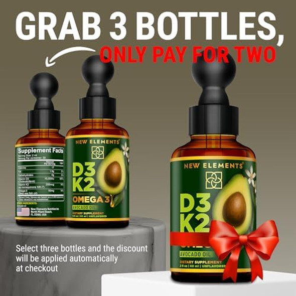 Elements Liquid Vitamin D3 + K2 Drops 10,000 Iu With Omega-3 – High Absorption For Bone, Immune & Heart Support Pure Avocado Oil Base Non-Gmo – 2 Fl Oz (60 Ml) Elements Liquid Vitamin D3 + K2 Drops 10,000 Iu With Omega-3 – High Absorption For Bone, Immune & Heart Support Pure Avocado Oil Base Non-Gmo – 2 Fl Oz (60 Ml)