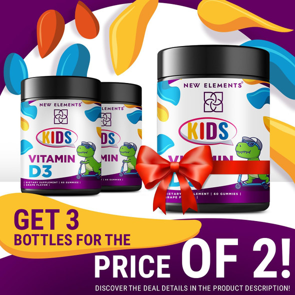 Elements Vitamin D3 Gummies 2000 Iu For Kids Sugar Natural Vitamin D Chewable Gummy Supplement For Healthy Bones, Mood, & Immune Support Vegan, Gluten-, Non-Gmo, Natural Grape Flavor