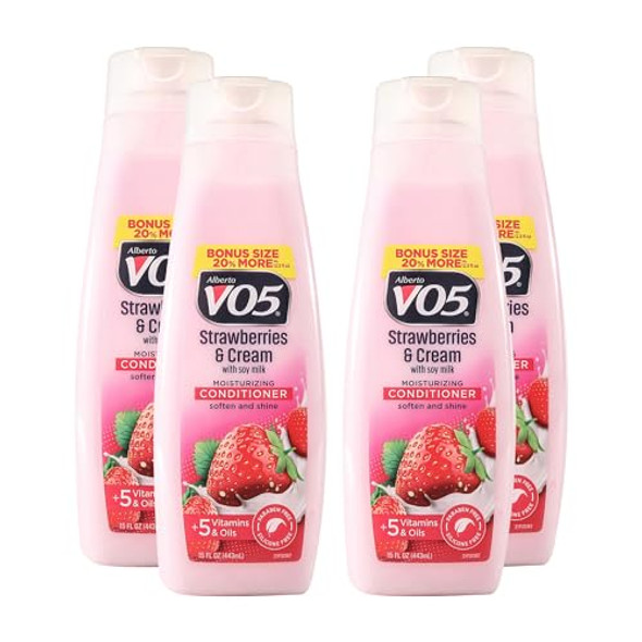 Alberto Vo5 Strawberries And Cream Moisturizing Conditioner - Hair Conditioner With Soy Milk Protein 5 Oils And 5 Vitamins - 15 Oz - Pack Of 4 Alberto Vo5 Strawberries And Cream Moisturizing Conditioner - Hair Conditioner With Soy Milk Protein 5 Oils And 5 Vitamins - 15 Oz - Pack Of 4