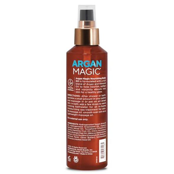 Argan Magic Nourishing Body Oil With Argan & Almond Oil  Intense Hydration Softens & Radiates  Made In Usa Paraben  Cruelty  (6 Fl Oz)
