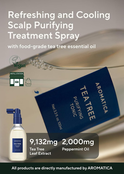 Aromatica Tea Tree Purifying Tonic Paraben Silicone Sulfate-  Vegan  Soothing & Cooling Tonic For Your Scalp  Helps Hair Look Healthier And Nourished  Natural Ingredients Only (3.38Oz)