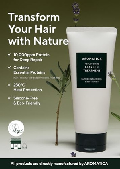 Aromatica Replenishing Leave-In Conditioner Lavender & Patchouli Perfect For Blow Out & Heat Protectant & Damaged Hair For Curly Hair Products - Silicone- No-Wash Hair Treatment (5.0Fl Oz)