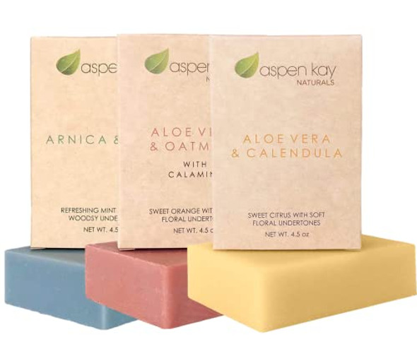 Aspen Kay Naturals Soap Set - Made With Natural And Organic Ingredients. Gentle Soap. 1 Arnica & Mint - 1 Calamine Soap – 1 Calendula Soap - 4.5Oz Bar Aspen Kay Naturals Soap Set - Made With Natural And Organic Ingredients. Gentle Soap. 1 Arnica & Mint - 1 Calamine Soap – 1 Calendula Soap - 4.5Oz Bar