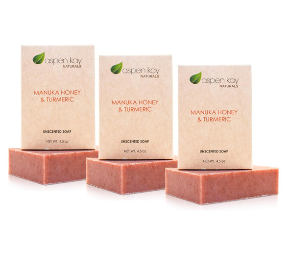 Aspen Kay Naturals Turmeric And Manuka Honey Soap Bar For Body & Face Natural Turmeric Soap With Organic Aloe Vera Shea Butter & Calendula - Gentle For All Skin Types Unscented (2 Pack)