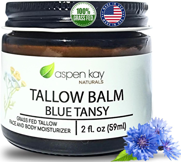 Aspen Kay Naturals Handmade 100% Grass Fed Beef Tallow Balm For Skin Care Organic Turmeric Moisturizer + Vitamin C (Turmeric Vanilla) Organic Body Butter - 2 Fl. Oz. Made In Usa