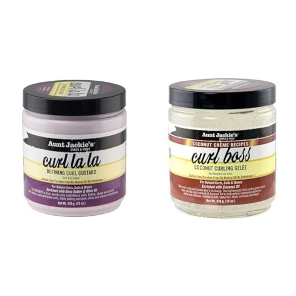 Aunt Jackie'S Curl La La Lightweight Defining Custard With Shea Butter & Olive Oil & Boss Coconut Curling Hair Gel For Natural Curls 15 Ounce Aunt Jackie'S Curl La La Lightweight Defining Custard With Shea Butter & Olive Oil & Boss Coconut Curling Hair Gel For Natural Curls 15 Ounce