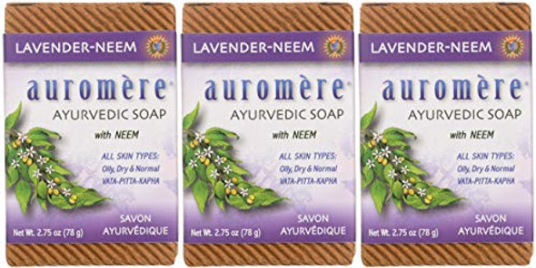 Auromere Ayurvedic Bar Soap Lavender Neem - Eco Friendly Handmade Vegan Cruelty  Natural Non Gmo (2.75 Oz) 3 Pack