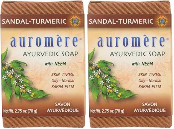 Auromere Ayurvedic Bar Soap Sandal Turmeric - Eco Friendly Handmade Vegan Cruelty  Natural Non Gmo (2.75 Oz) 2 Pack