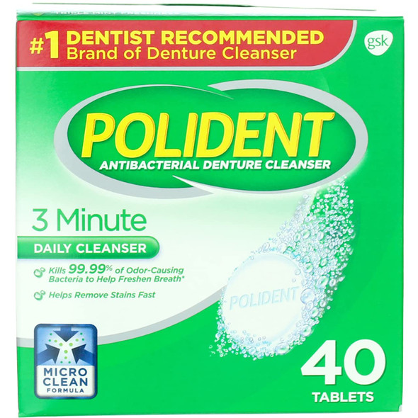 Polident 3 Minute Antibacterial Denture Cleanser 40 Tabs