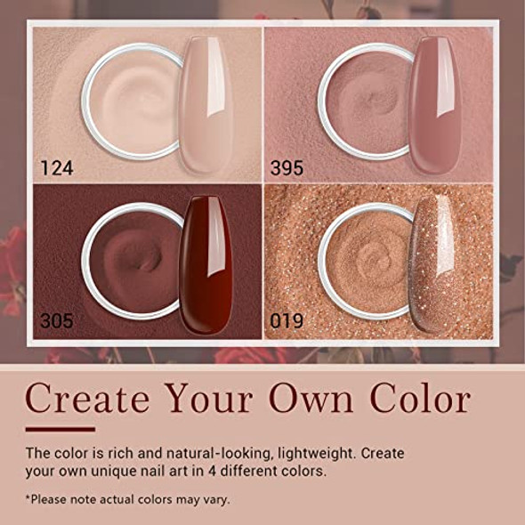 Azurebeauty Dip Powder Nail Kit Starter Fall 4 Colors Skin Nude Brown Glitter Acrylic Dipping Powder Liquid Set With Base/Top Coat Activator For Daily French Nail Art Manicure Diy  12 Pcs