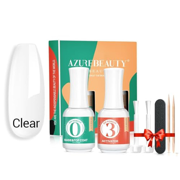 Azurebeauty Clear Dip Powder For Nails Essential Dipping Build Powder + 2In1 Dip Powder Liquid Set 15Ml/0.5Oz