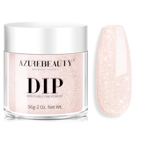 Azurebeauty Dip Powder - Peachy Pink Shimmer Color 2Oz/56G Shiny Rose Pink Glitter Dipping Powder Crystal French Nail Art Starter Manicure Salon Diy Home